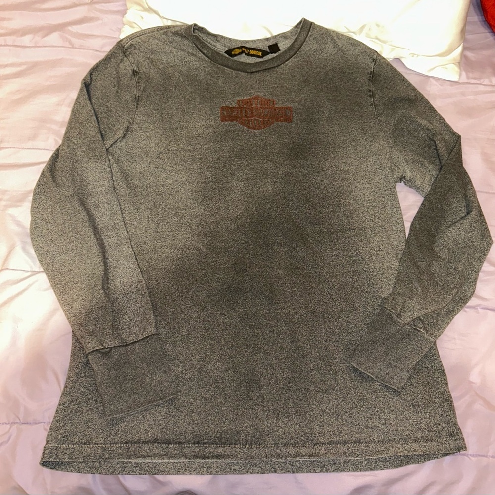 Harley Davidson Fast Track Long Sleeve Shirt Double Sided Gray Motorcycles